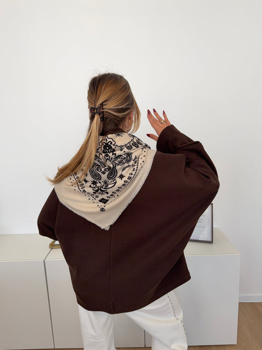 Paisley Tuch Schal - Beige/Schwarz