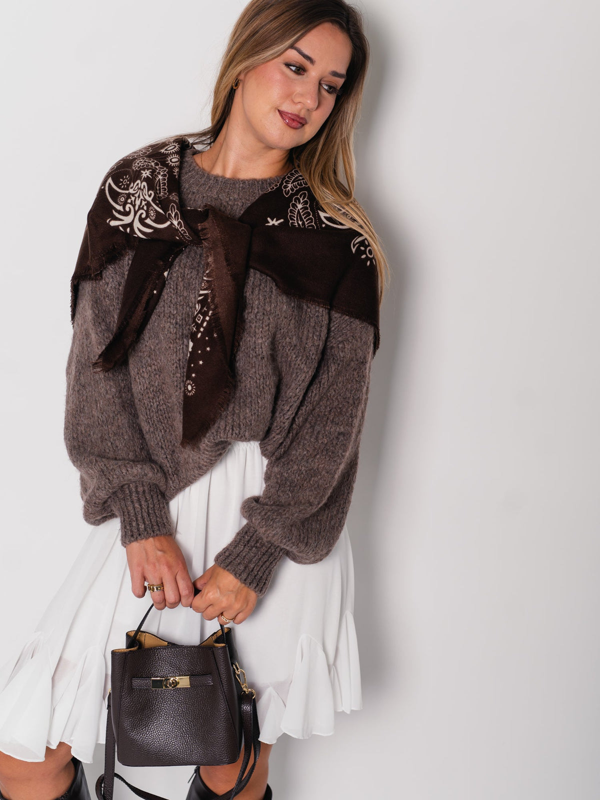 Paisley Tuch Schal - Dunkelbraun/Creme