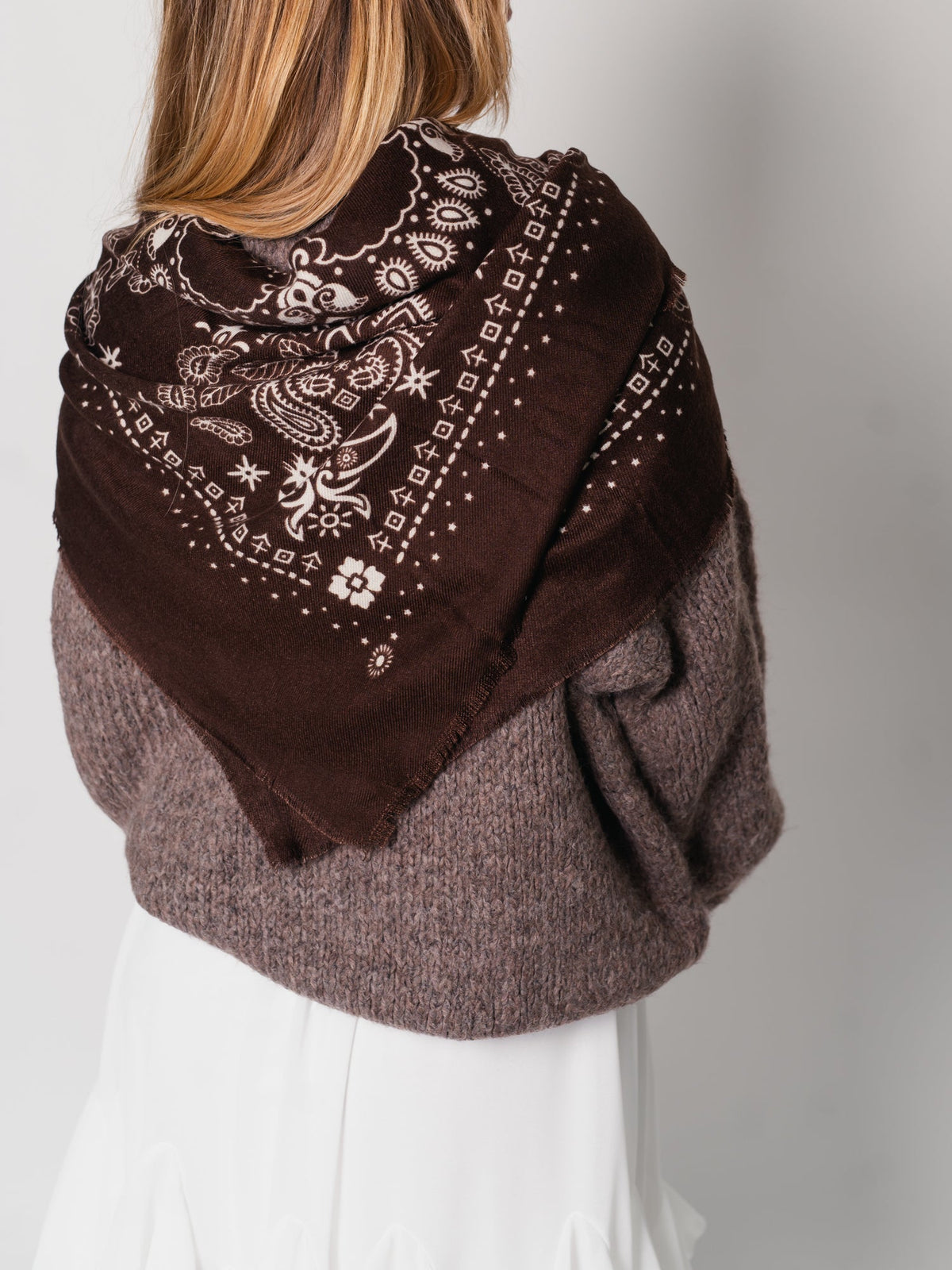 Paisley Tuch Schal - Dunkelbraun/Creme