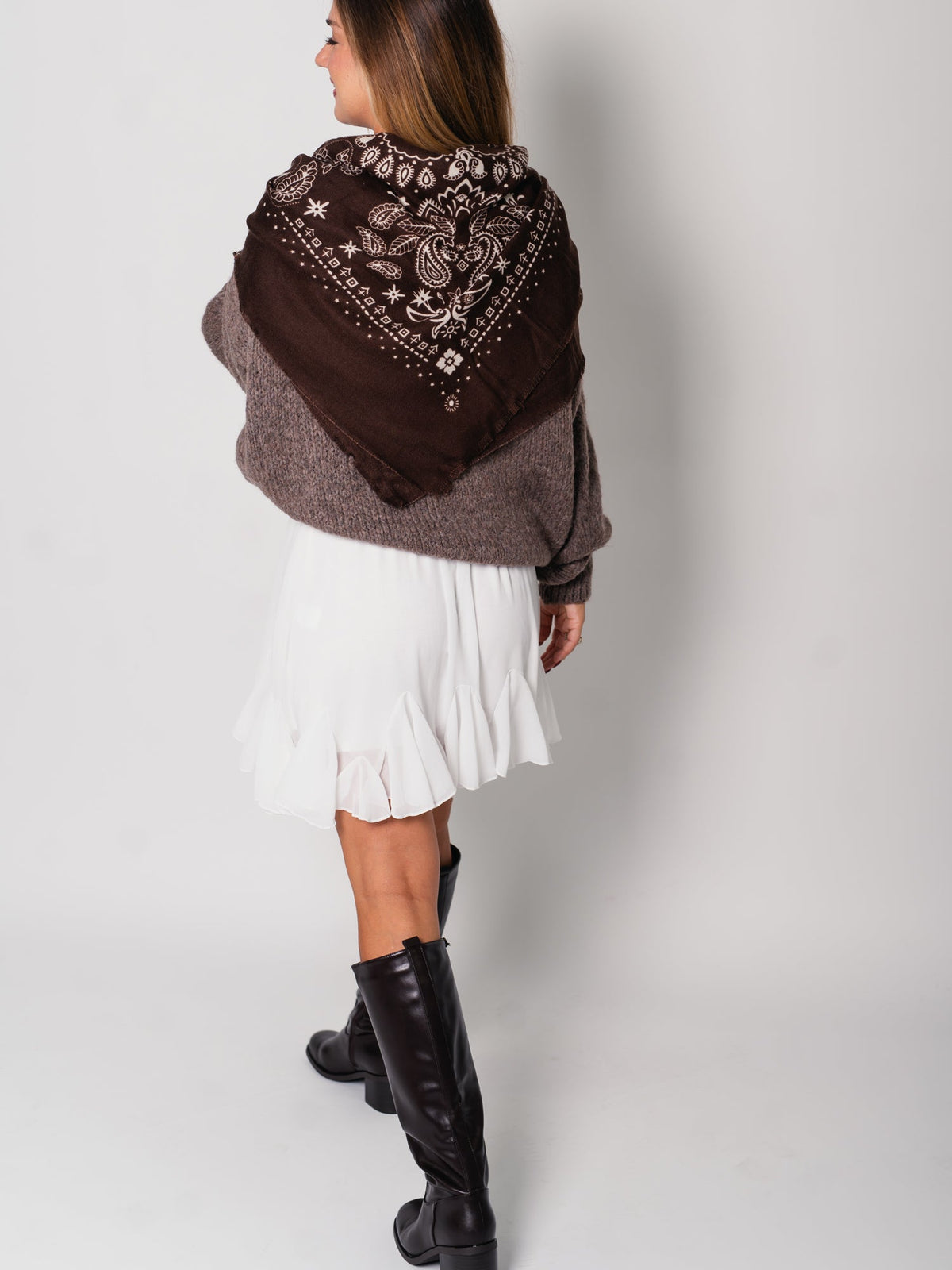 Paisley Tuch Schal - Dunkelbraun/Creme